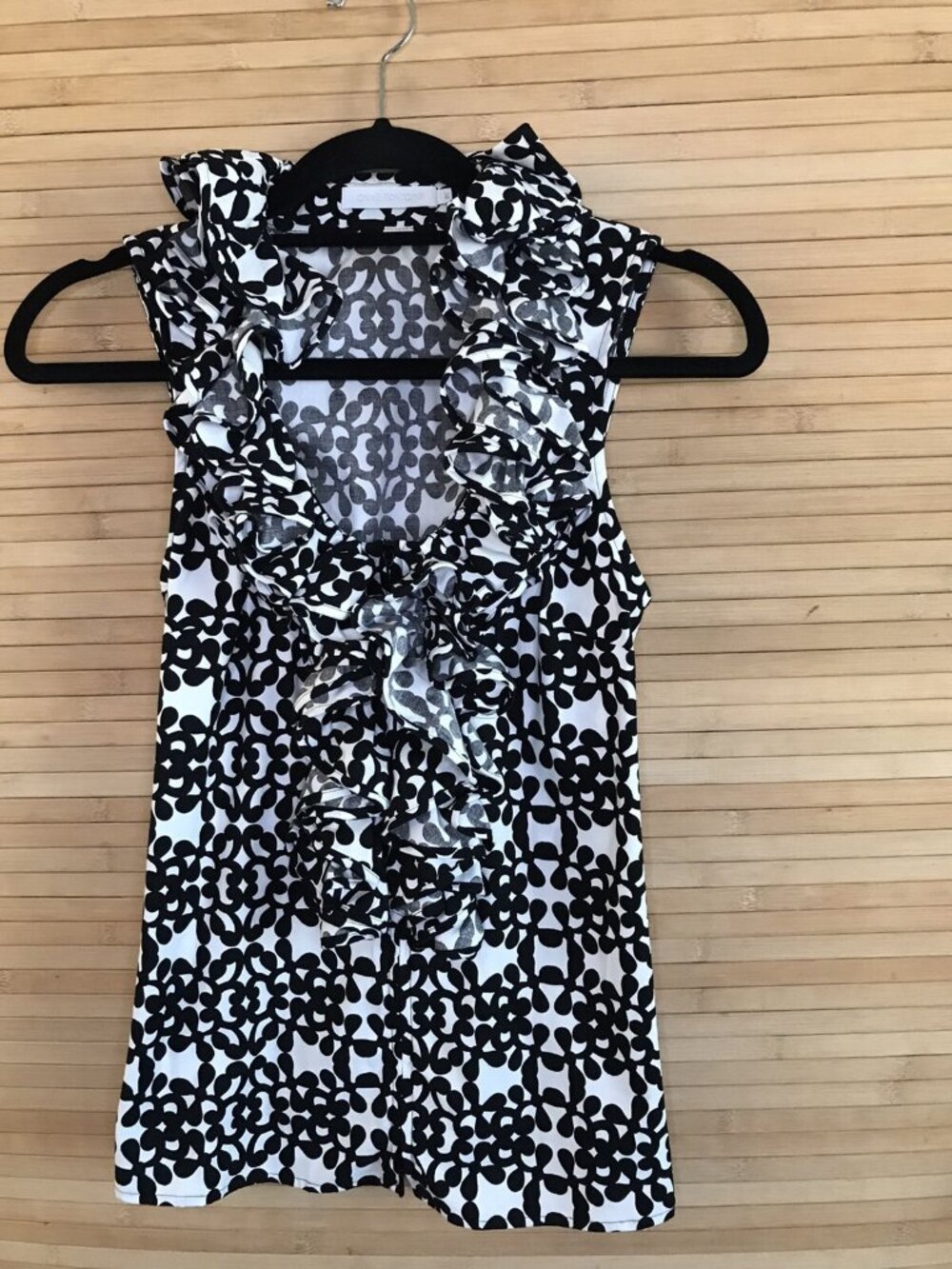 Anne Fontaine Ruffle Halter Top Black White zipper Size 36 lace up back